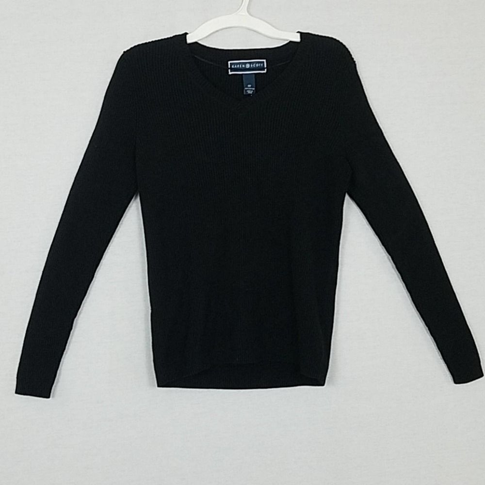 Karen Scott Ribbed V-Neck Long Sleeve Shirt